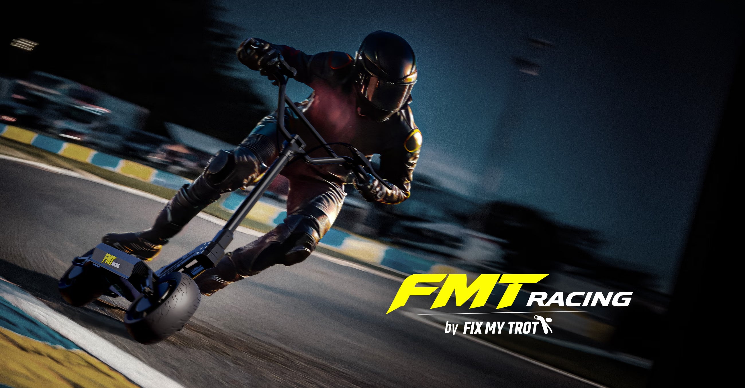 Un pilote FMT Racing de trottinette sur un circuitslider_item_R4fFVp