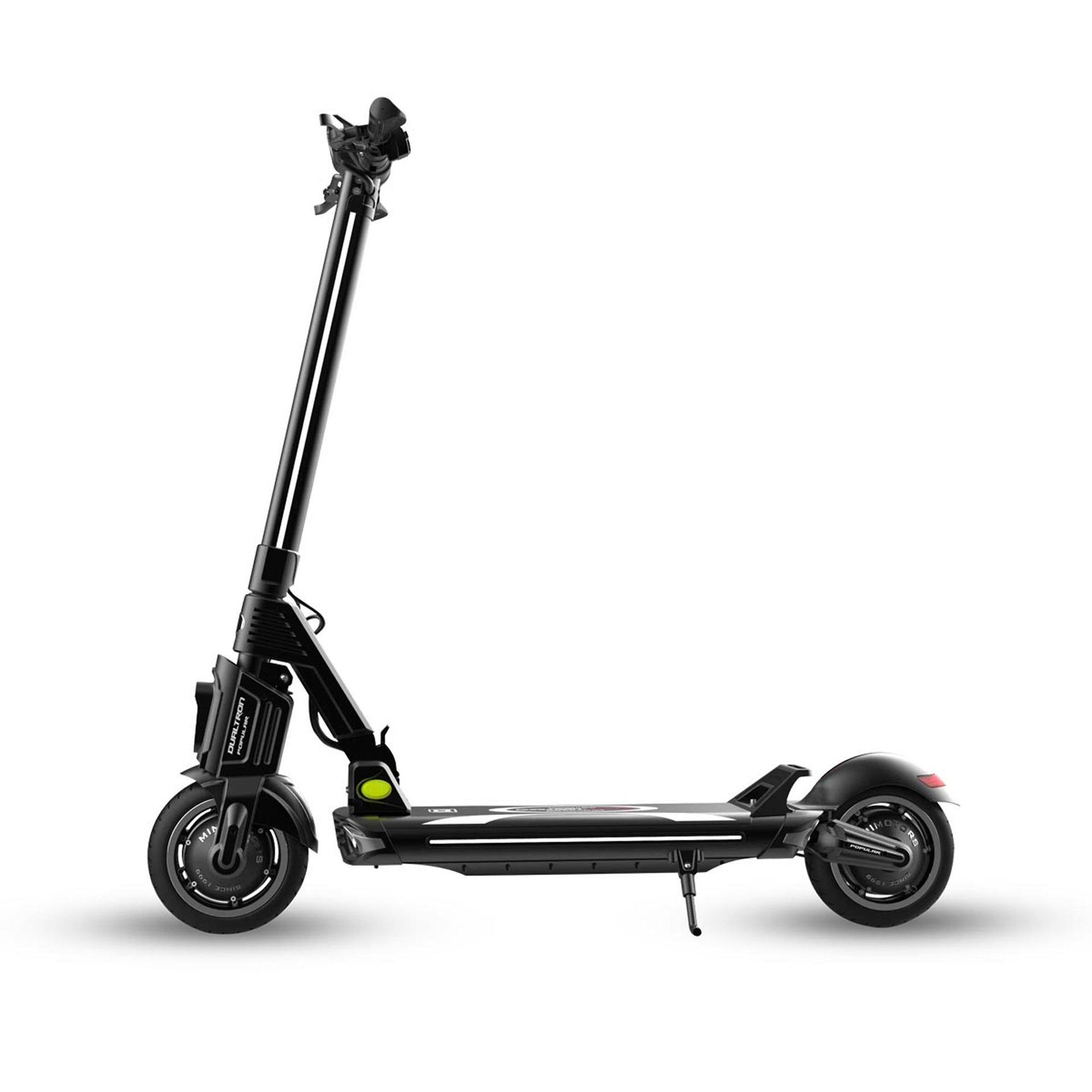Profil latéral de la Dualtron Pop 52V – trottinette en position dépliée avec béquille visible