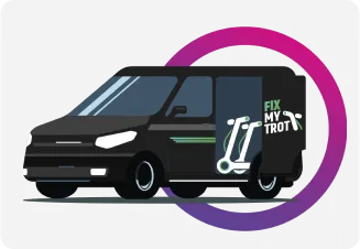 pictogramme montrant la camionnette de FIX MY TROTT avec des trottinettes dedans